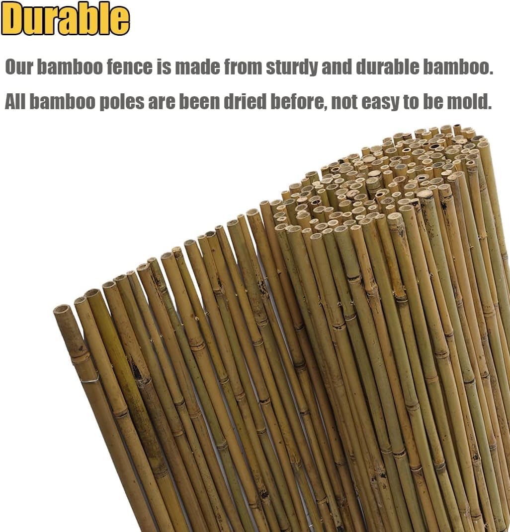 3Ft High x 8Ft Long x 0.7In D Bamboo Screen, Natural Bamboo Fence Rolls, Eco-Friendly Fencing for Outdoor Balcony Patio Garden Border Pool