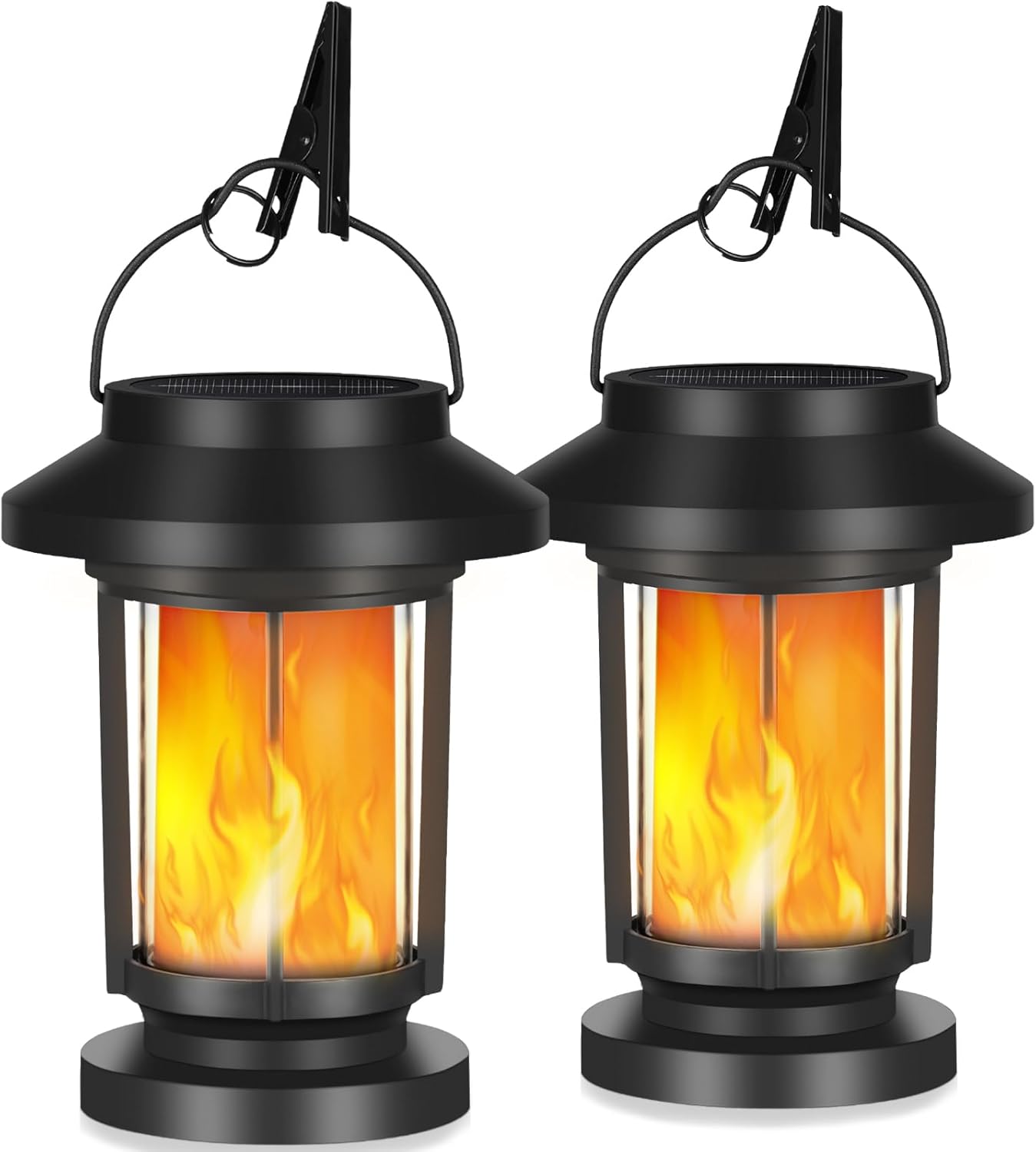 Derynome Solar Lantern Outdoor Lights, 2 Pack Upgraded Flickering Flameless Solar Lights Outdoor Waterproof, Hanging Decorative Lanterns for Yard Patio Path Garden Decor (2)