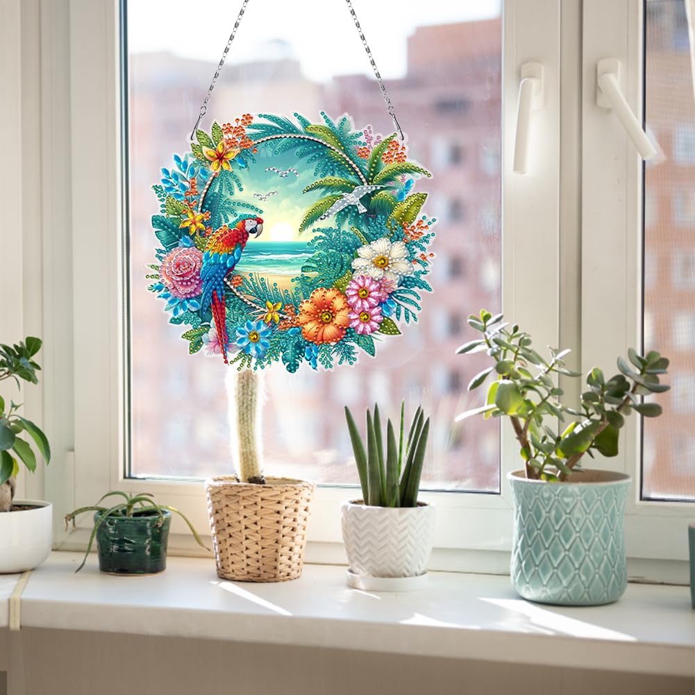 Flowers Hummingbird Diamond Art Kits,5D Diamond Hanging Ornament Kits,DIY Special Shaped Diamond Dot Kits,Home Porch Crystal Hanging Pendant Ornament (Colorful3)