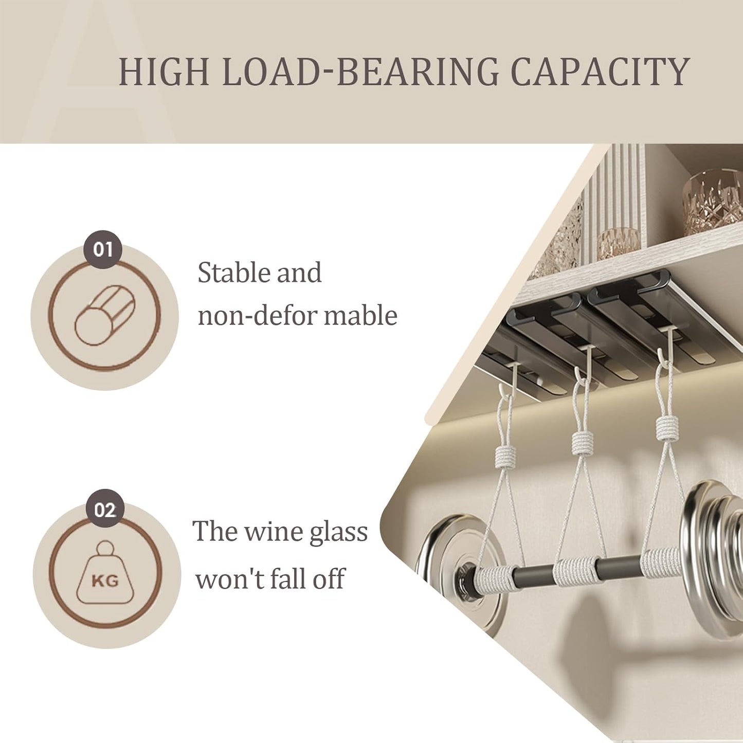 4Pack Wine Glass Rack, Punch-free Stemware Rack for Kitchen and Bar (Grey)