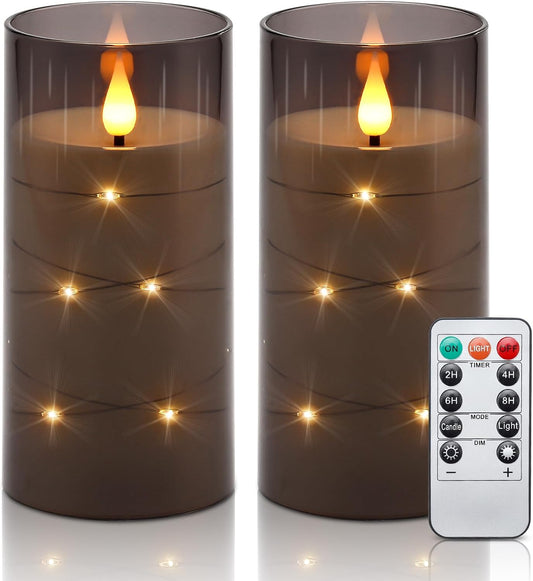 Aignis Flickering Flameless Candles Battery Operated Candles LED Candles with Remote Timer for Home/Wedding/Birthday/Holiday Decor ，Grey 3D Flame Set of 2 (D3 xH6 6")