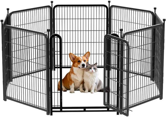 Garden Fencing 36 inch High, 8 Panels Total 17.7 Ft(L) Tall Garden Fence for Dogs, Wide Door Low Threshold Temporary Fence, Fencing for Garden Beds, Dog Fence Outdoor for Yard