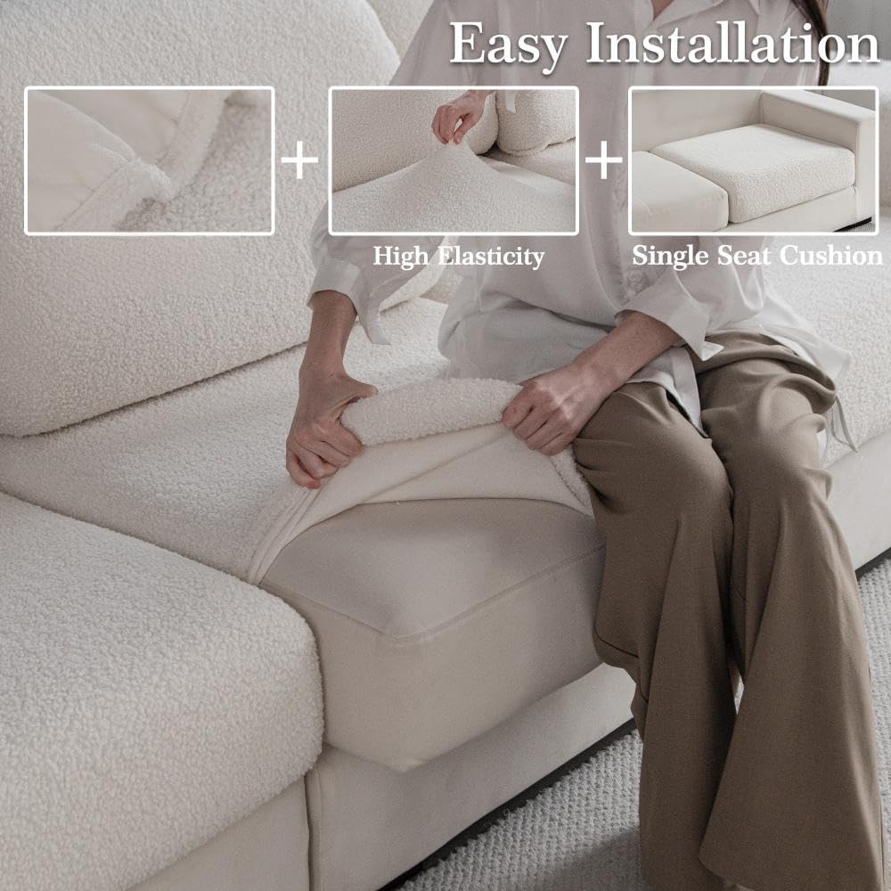Couch Cushion Covers for Sectional Sofa, Stretch Soft Sofa Slipcovers Washable Wear-Resistant Universal Furniture Protector for Living Room(1 Piece Armrest Cover, Ivory)