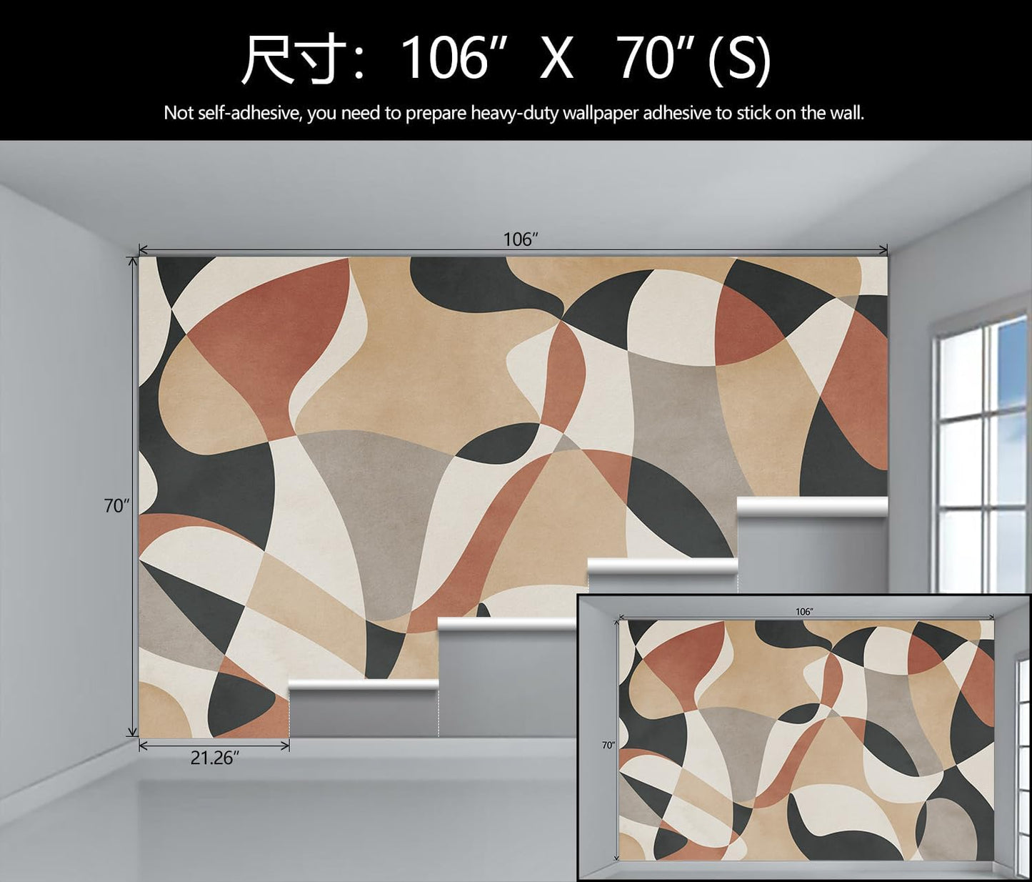 Geometric Abstract Art Wallpaper Mural for Living Room (Not Peel and Stick)