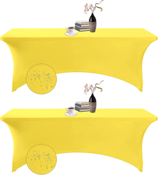 2Pack Spandex Waterproof Table Covers 8ft，Spandex 8ft Waterproof Table Cover for Party,Wedding, Banquet, and Events(Yellow)