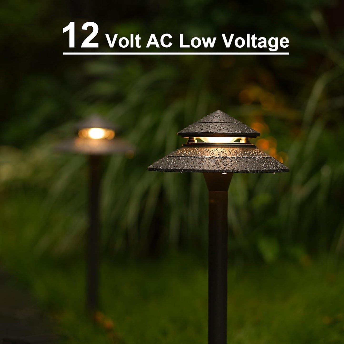 GOODSMANN Pathway Lights 3W LED 2PK Outdoor Low Voltage Landscape Lighting 180 Lumen Hardwired 2 Tier Pagoda Path Lights 3000K Warm White Metal 12V Electric Sidewalk Walkway Light with Connectors