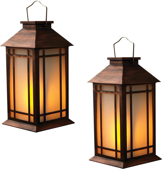 2-Pack 13" Vintage Candle Lantern with Led Flameless Candle (6hr Timer) - IP65 Waterproof Battery Powered - Outdoor Patio Hanging Lanterns Decorative Tabletop Lanterns