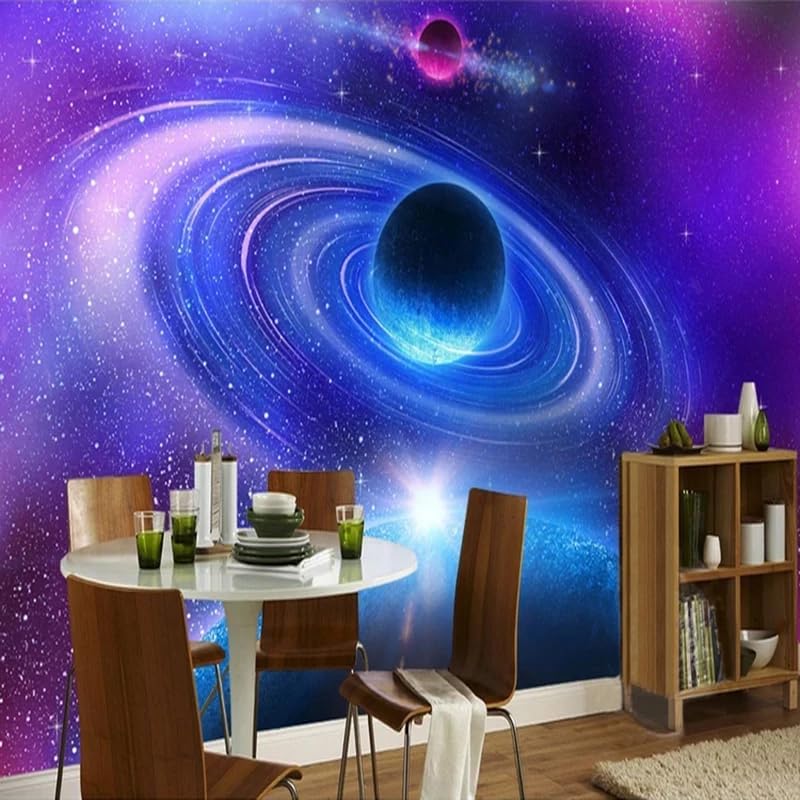 Custom Galaxy Wall Mural 3D Modern Space Moon Universe Peel and Stick Wallpaper Murals Living Room Bedroom Wall Mural