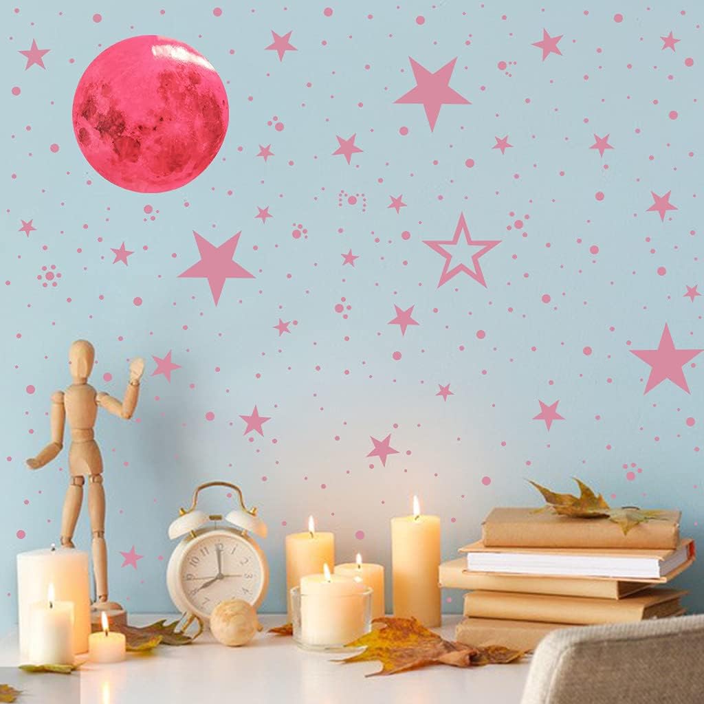 Glow in The Dark Stars and Moon Stickers for Ceiling, Luminous Wall Decals Decor for Bedroom Living Room, 407 dots + 27 Stars + 30cm Moon
