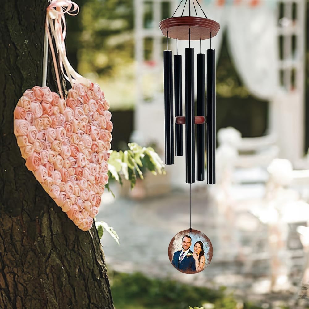ASTARIN Wedding Wind Chimes for Outside, Custom Photo Personalized Wind Bells, Memorial Gifts for Anniversary, Celebration, Metal Wind Chime Gift in Garden, Patio, Porch, 36'' (Wedding-1)