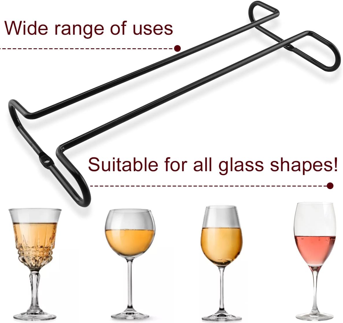 Enenes Heavy Duty Metal Stemware Rack 2 Pack, 10.3 Inch Under Cabinet Hanging Wine Glass Holder for Kitchen Bar, Organize Cups, Goblets, Wine Glasses