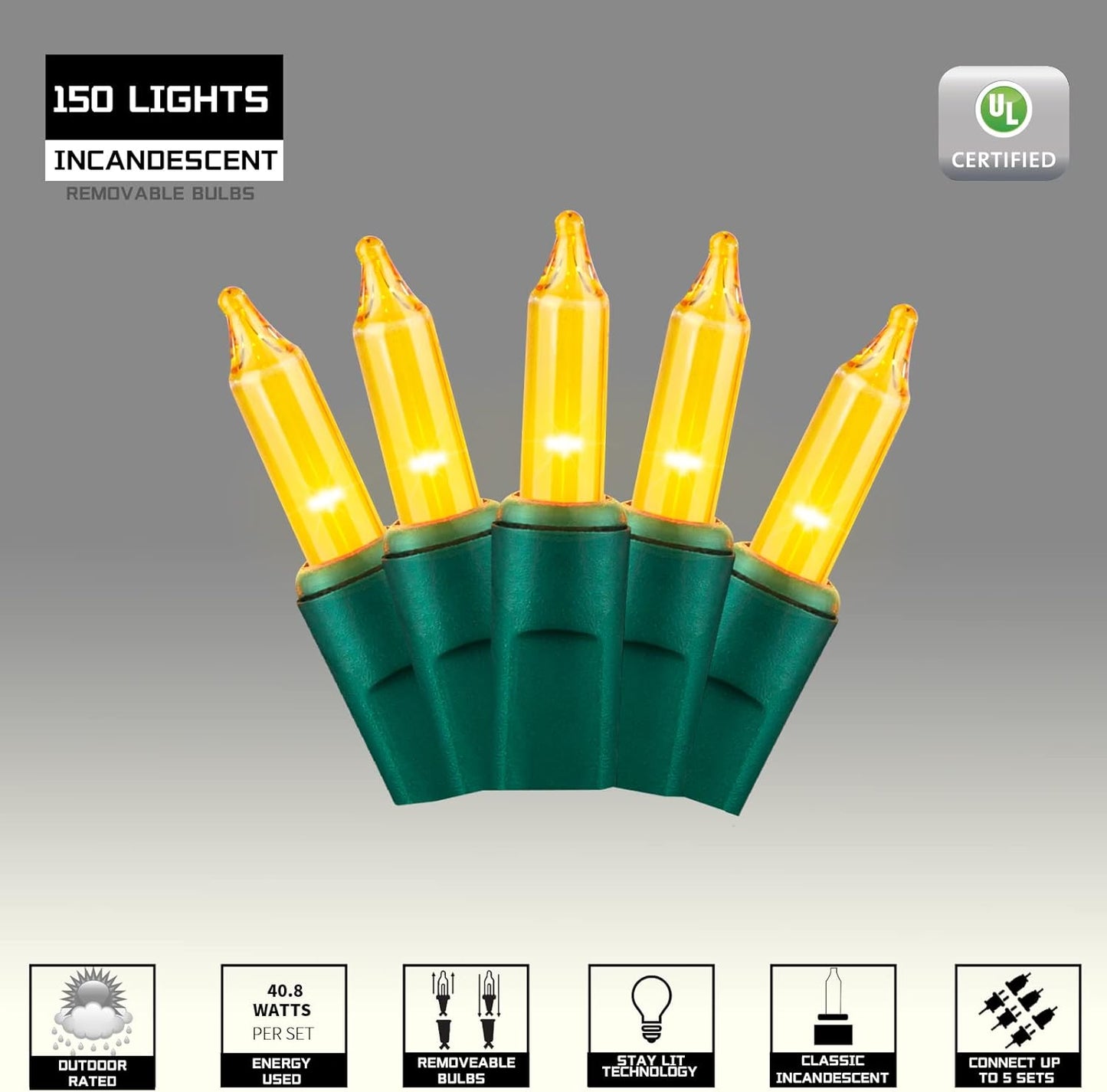 150LIGHTS Yellow Extra-Bright with End Connectors Christmas Decorative Lights 9.72m UL Certified Mini String Light Set Waterproof for Home Garden Holiday Christmas Tree Party Patio Wedding