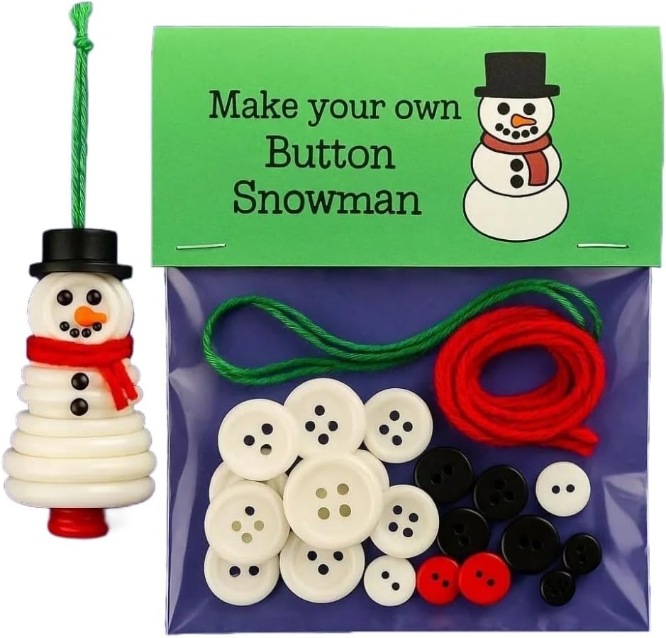 DIY Christmas Button Ornament Making Set - Snowman/Santa/Angel, Fun Holiday Craft Kit for All Ages, Ideal Xmas Tree Hanging Decor & Festive Gifts (30 pcs-A)