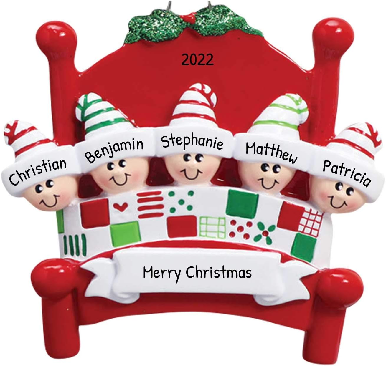 Bedtime Family of 5 Ornament 2025 Personalized Family Christmas Ornaments 2025 | Tucked in Together Holiday Keepsake Personalized Tree Ornaments for Grandchildren Siblings & Grandkids of Five Ornament