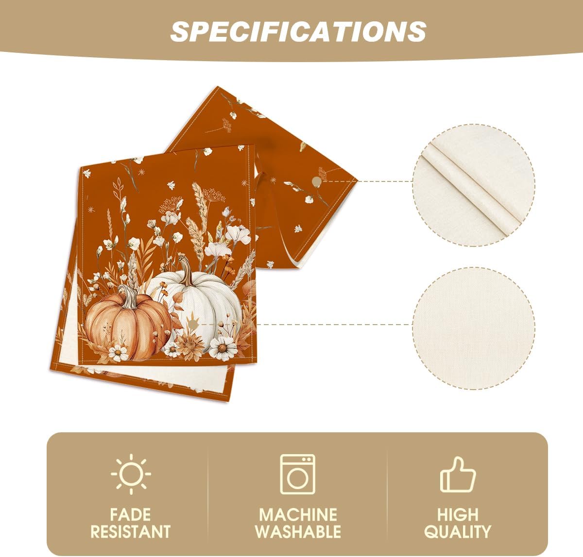 Artoid Mode Orange Pumpkins Leaves Flowers 210 GSM Fall Table Runner, Seasonal Autumn Kitchen Dining Table Decoration for Home Party Decor 13x90 Inch