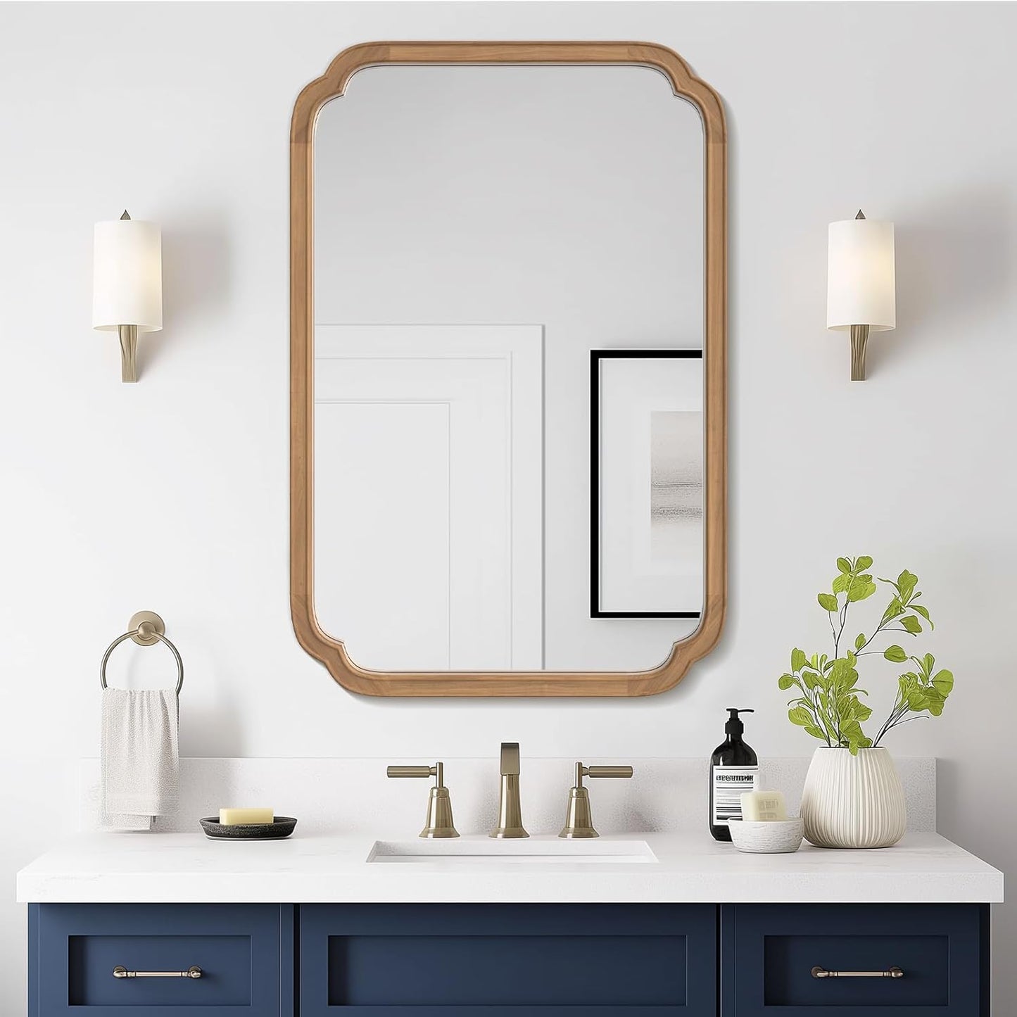 WallBeyond 24" x 36" Rounded Corner Arch Wall Mirror with Wood Frame for Entryway, Living Room or Bedroom Home Decor - Light Woodgrain [24" x 36" Honey-Colored]