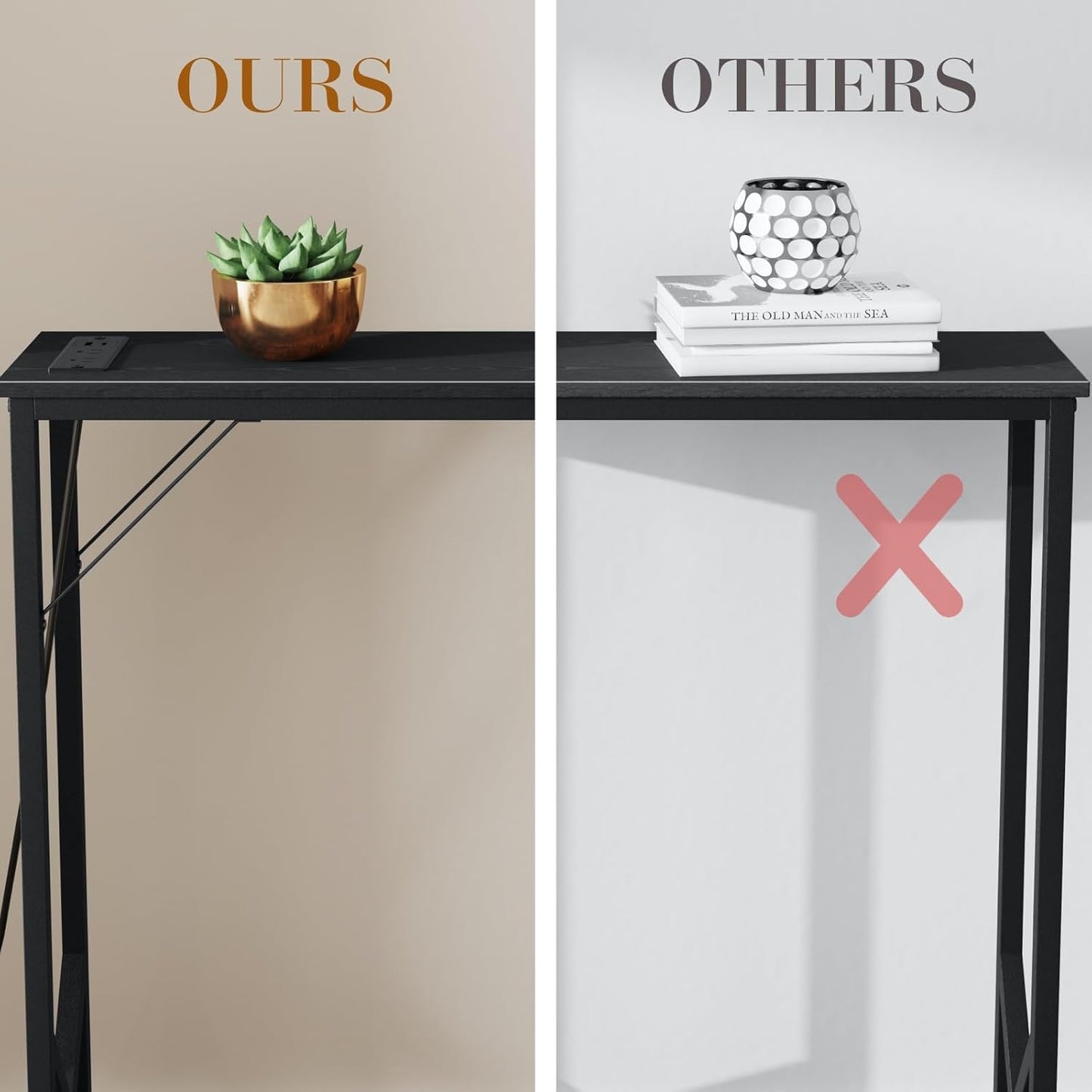 39.4" Console Table, Skinny Entryway Table with Fast-Charging Station, Narrow Long Sofa Table, Behind Slim Couch Table for Entrance, Hallway, Living Room Decor ST-BK100-1