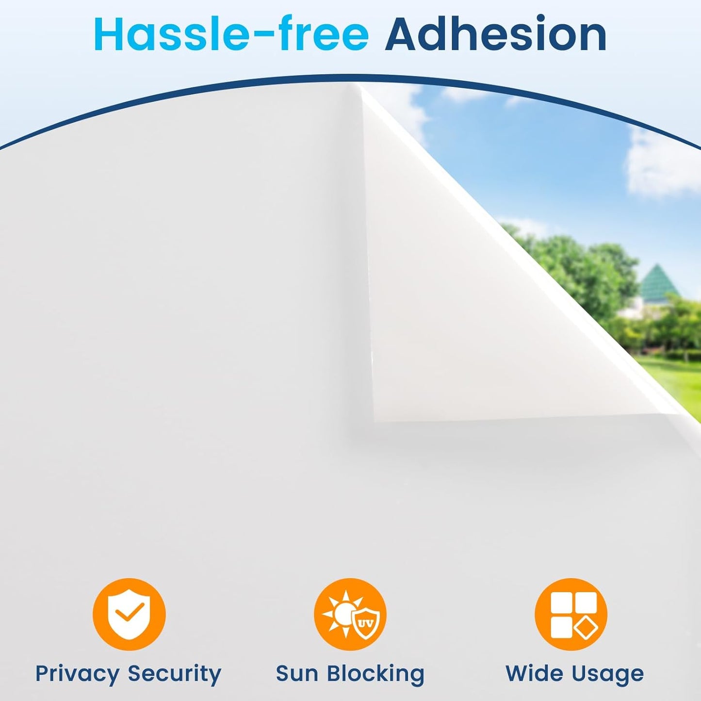 DOWELL Window Privacy Film, Frosted Glass Window Film, Static Cling Non-Adhesive Glass Clings, Sun Blocking Opaque Door Coverings, Reusable Door Sticker for Bathroom Home Office, White, 35.4" x 157.5"