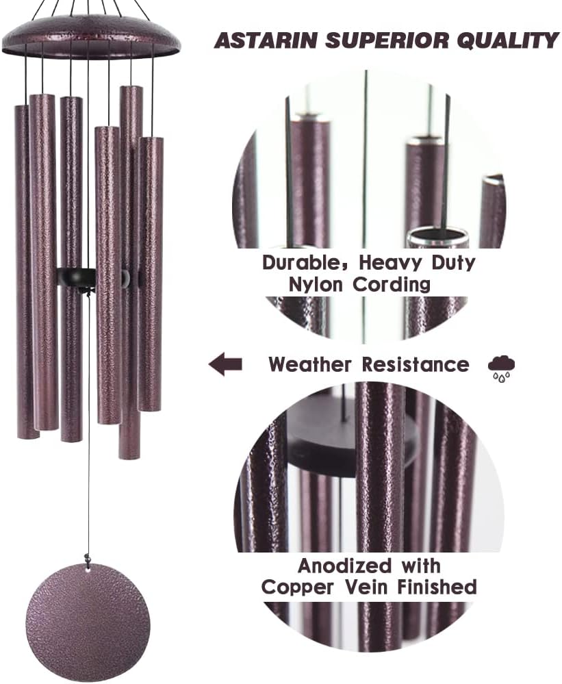 ASTARIN Wind Chimes, 36 Inch Large Metal Outdoor Chimes with 6 Tubes, Deep Tone, Tuned for Garden, Balcony, Patio & Home Decor. Bronze