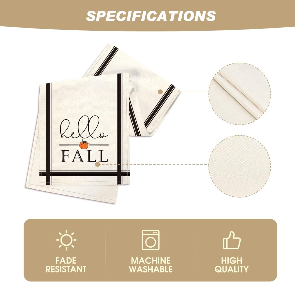 Artoid Mode Hello Fall Stripes Pumpkin Autumn Table Runner, Seasonal Fall Kitchen Dining Table Decoration for Home Party Decor 13x120 Inch