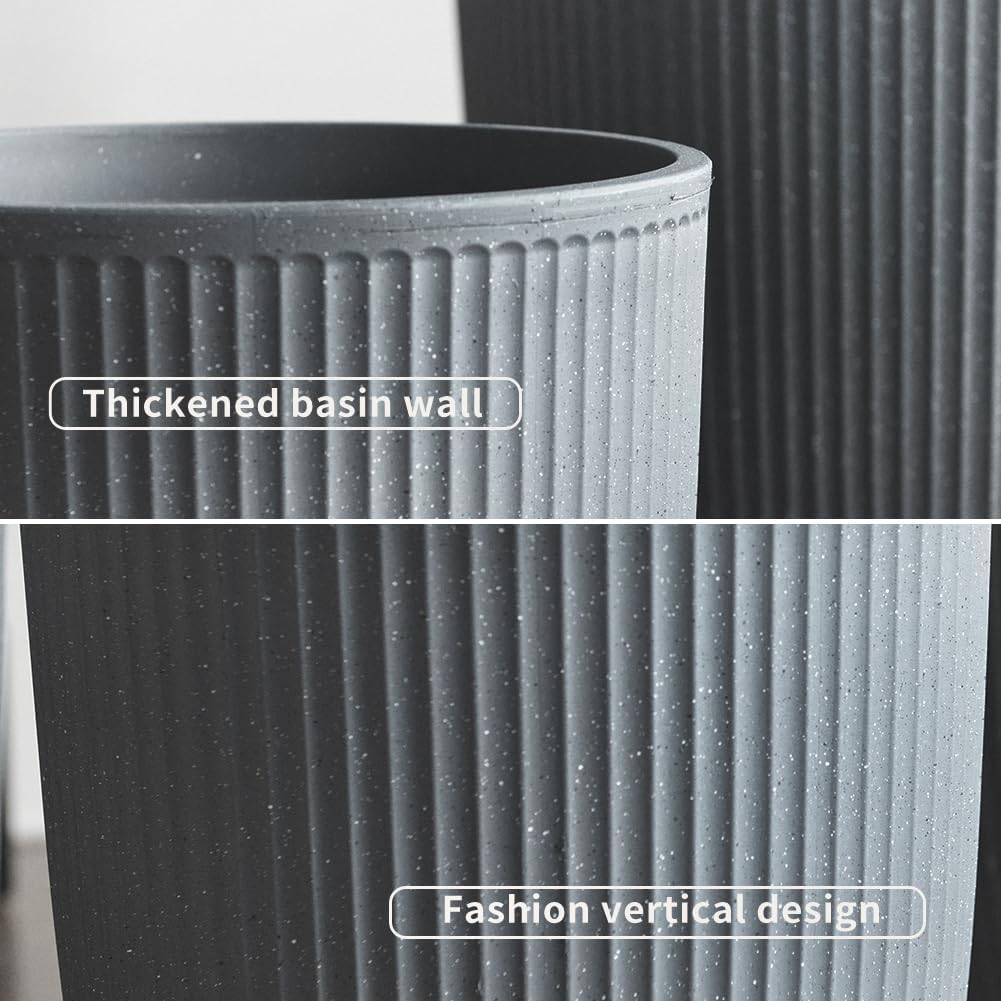 2 Pcs Pack 15 Inches Heavy Duty Plastic Resin Tall Tapered Planter Pots Large Round Planter Flower Pot with Drainage Hole for Indoor Outdoor Deck Porch Garden Home Patio Front Door (Dark grey, S)