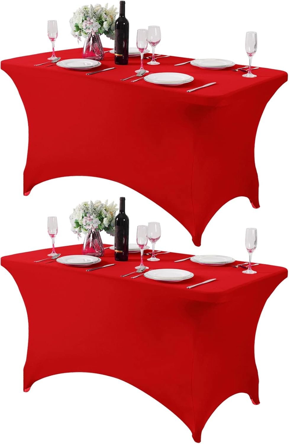 2Pack Spandex Table Cover for 4FT or 6ft or 8ft Table Universal Fitted Stretch Tablecloth for Party, Banquet, Wedding and Events-Red