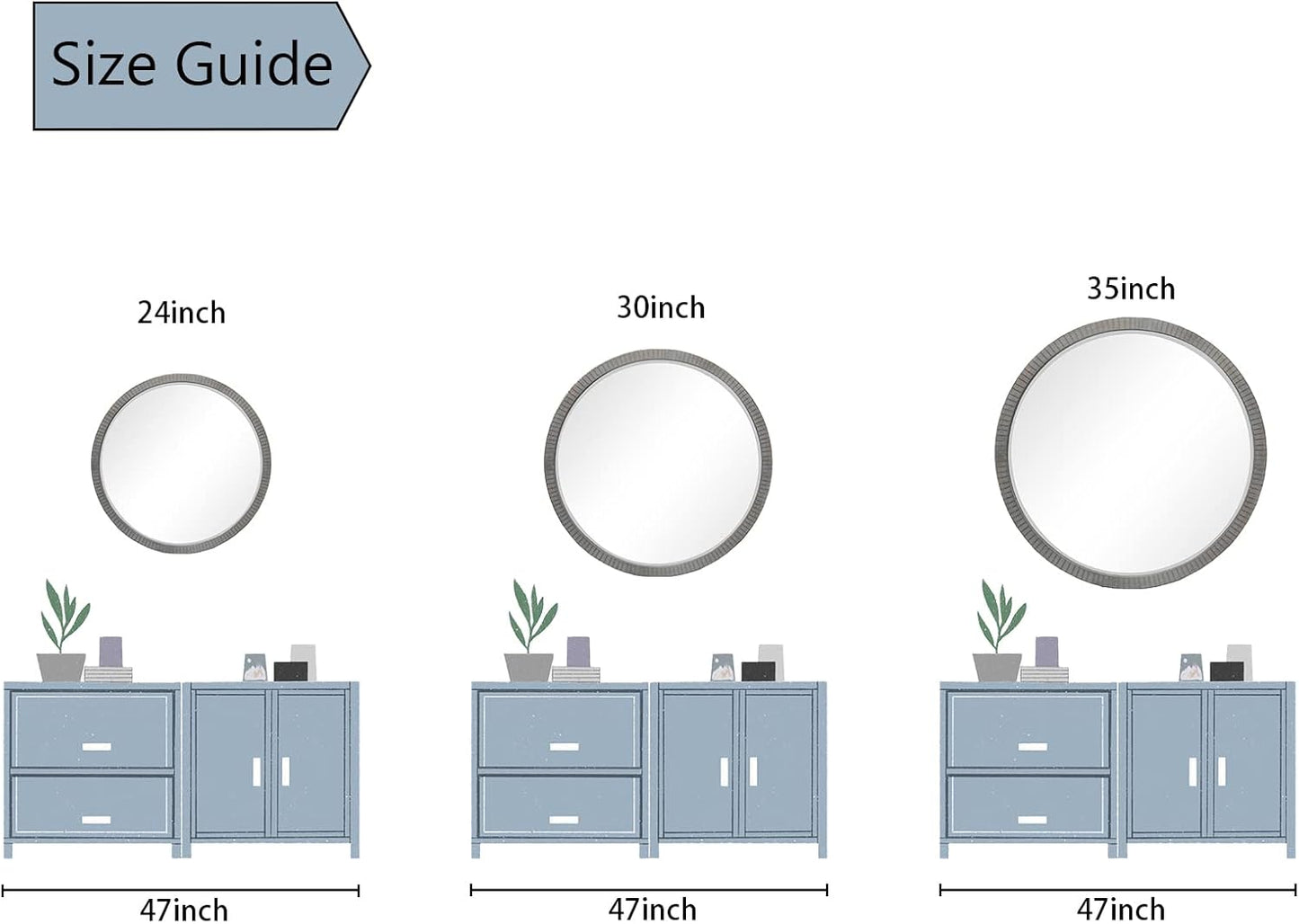 35" Round Wood Mirror, Rustic Circle Wall Mirror with Beveled, Wooden Round Mirror for Wall Decor, Decorative Wall-Mounted Mirror for Entryway, Living Room, Washed Gray Frame