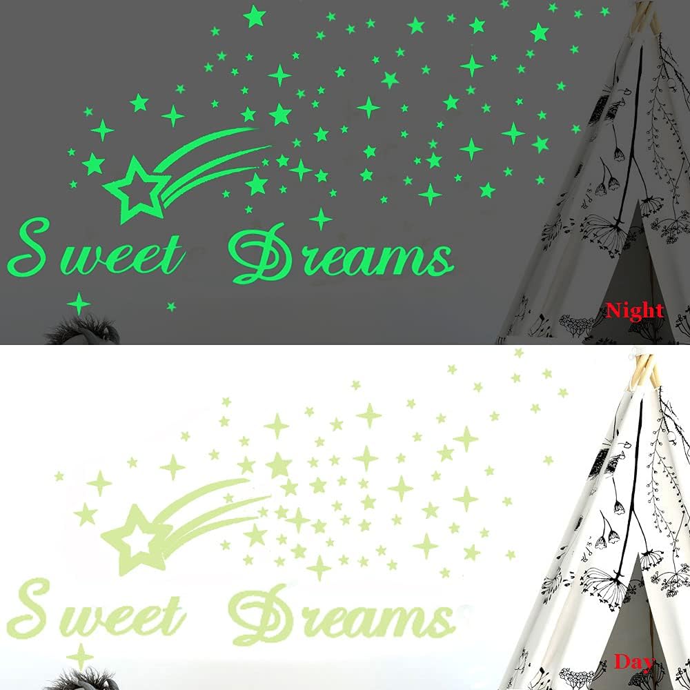 121Pcs Glow in The Dark Ceiling Wall Stickers Stars and Words - Sweet Dreams - Glowing Wall Decor for Kids Nursery Bedroom Living Room