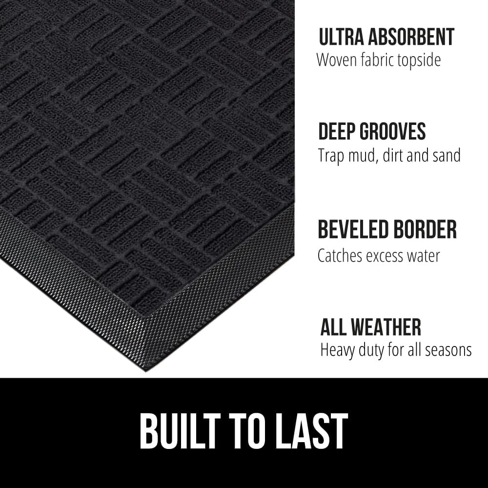 GORILLA GRIP 100% Waterproof All-Season WeatherMax Doormat, 34x58, US Designed Natural Rubber, Stain and Fade Resistant, Low Profile Indoor Outdoor Door Mats, Easy Clean Patio Mat, Midnight Maze