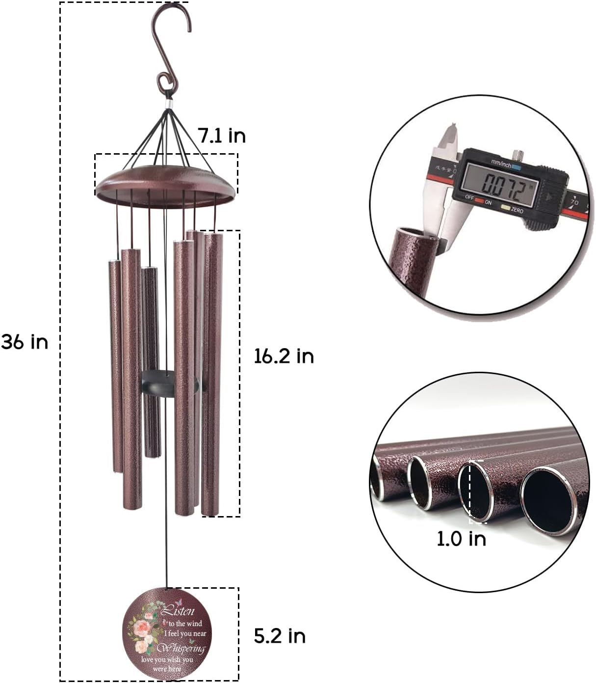 ASTARIN 36" Large Deep Tone Personalized Sympathy Wind Chimes, Memorial Wind Chime for Loss of Mother Father Loved One, Hummingbird Bereavement Gifts Decor Outdoor Patio Garden Graveyard