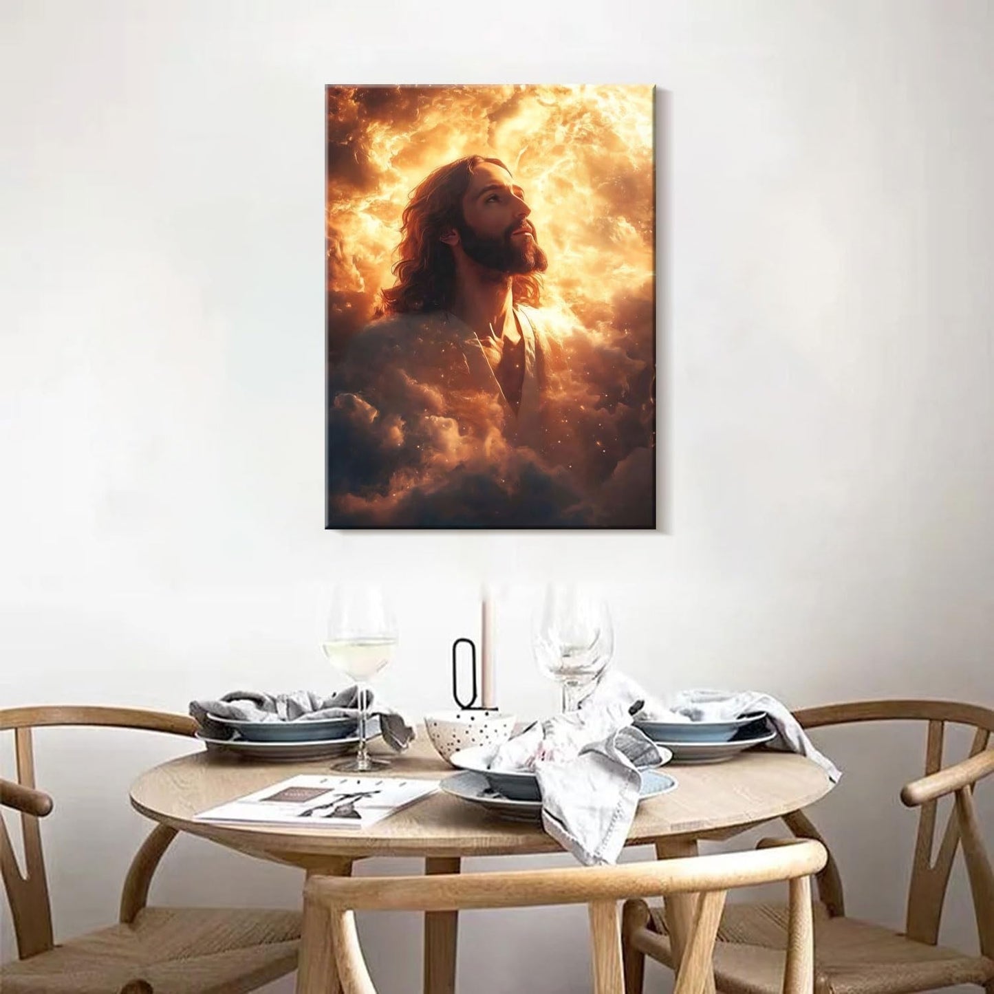 Framed Canvas Jesus Divine Glory Wall Decor Wall Art Gallery Decoration Unique Print Wall Decor for Living Room Bedroom Church Home Decor 12x16 Inch Ready to Hang