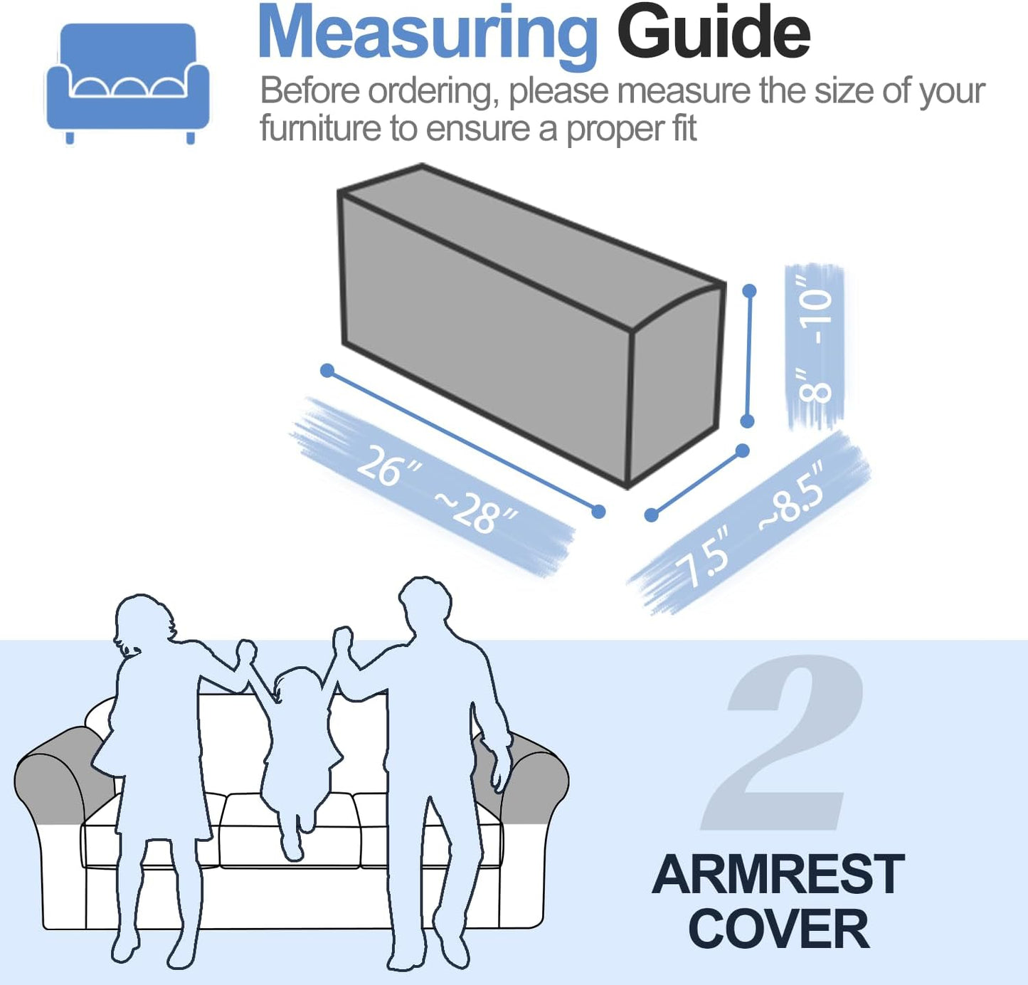 Couch Cushion Covers Individual Large Super Stretch Chenille (Softer Version) Sofa Cushion Covers, Armrest Cover Couch Slipcovers Furniture Protector (2PC, Blue)