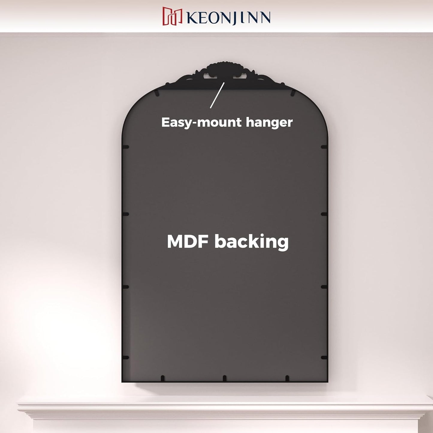 Keonjinn Vinatge Mirror 24" x 36", Black Wall Mirror Decorative, Antique Decor with Metal Frame, Baroque Arched Mirror for Mantle, Bathroom, Living Room, Hallway, Fireplace