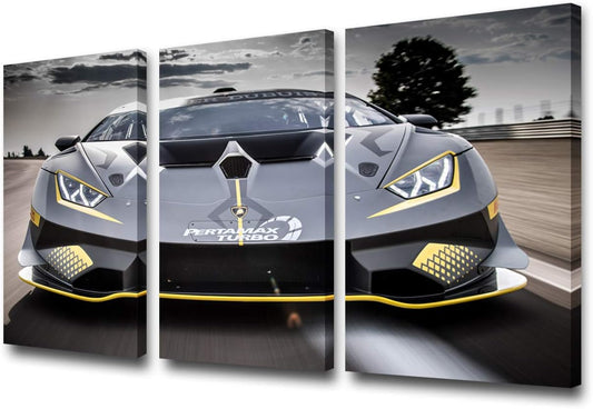 Bedroom Pictures Wall Decor Gloomy Landscape Painting Sports Car Artwork Giclee Multi Panel Print on Canvas Wall Art Modern House Decor Framed Gallery-Wrapped Ready to Hang - 12 x 24 inch x 3 Pieces
