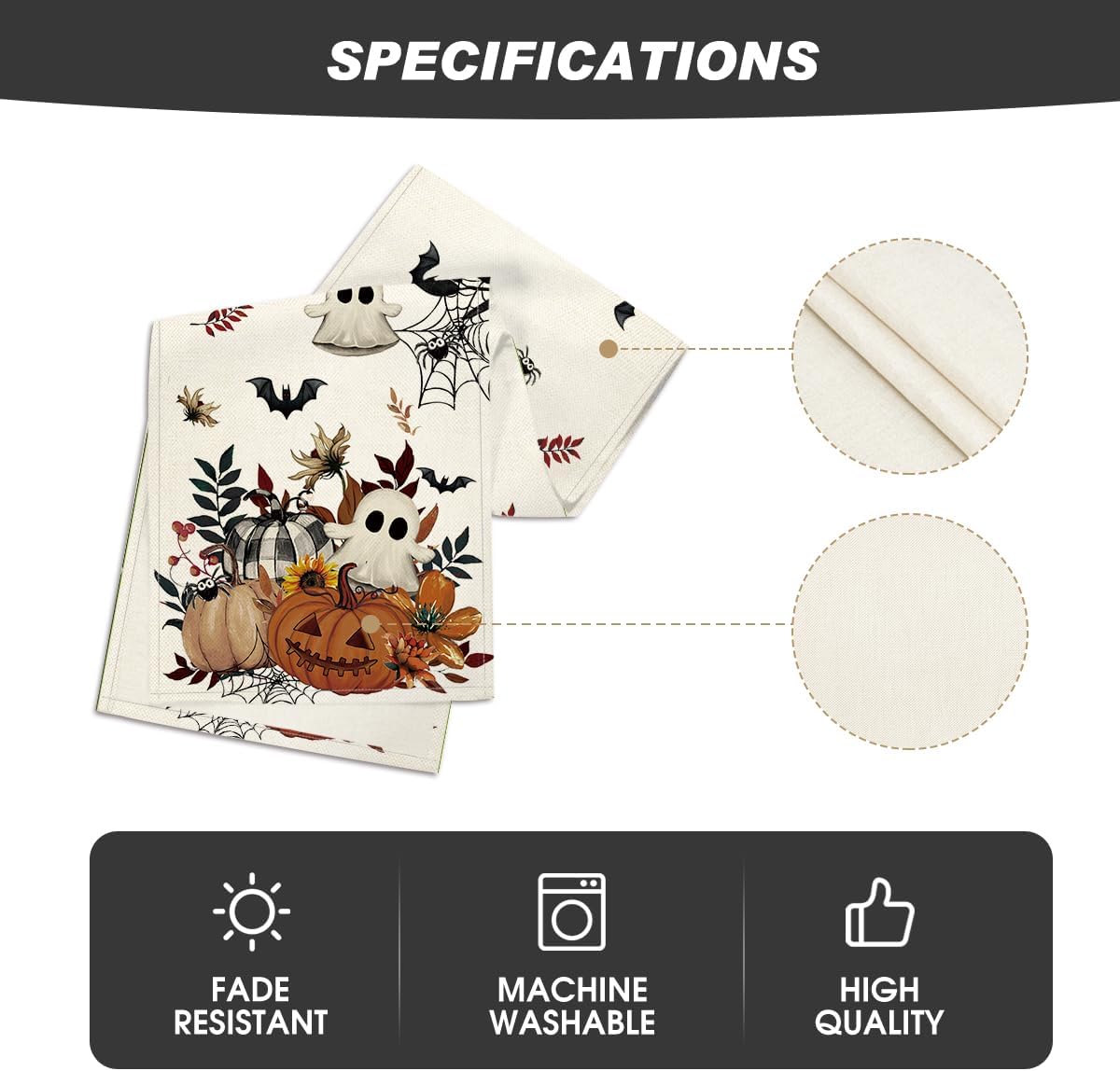 Artoid Mode Pumpkin Ghost Leaves Spider Web 210 GSM Halloween Table Runner, Spooky Kitchen Dining Table Decoration for Home Party Decor 13x120 Inch