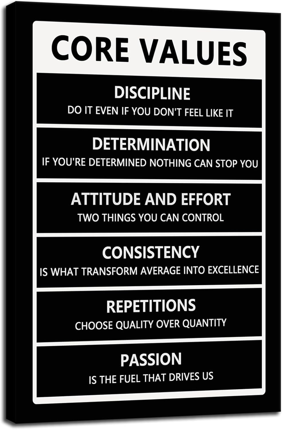 Core Values Inspirational Posters Motivational Canvas Wall Art Inspiring Entrepreneur Quotes Painting Modern Positive Posters Prints Artwork for Office Gym Living Room Decor Framed[24" W x 36" H]