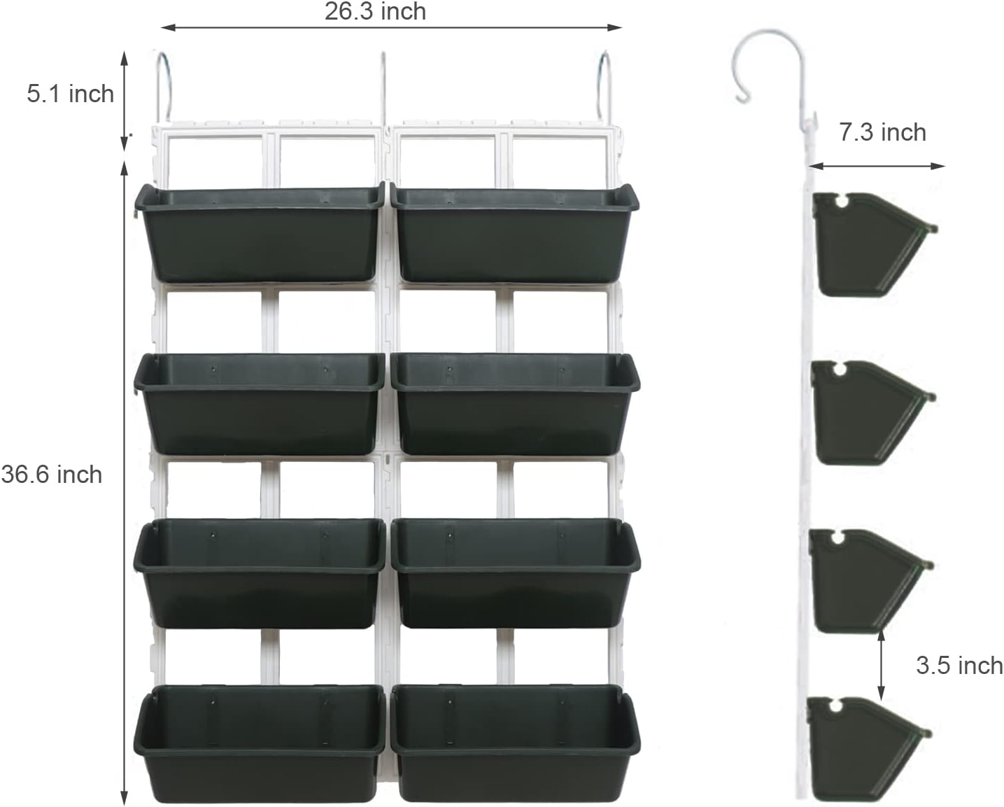 8 Pockets Vertical Planters,Wall Mounted Plastic Plant Grow Pots,Wall Pocket Planters for Indoor,Outdoor,Balcony,Garden Decoration,Green