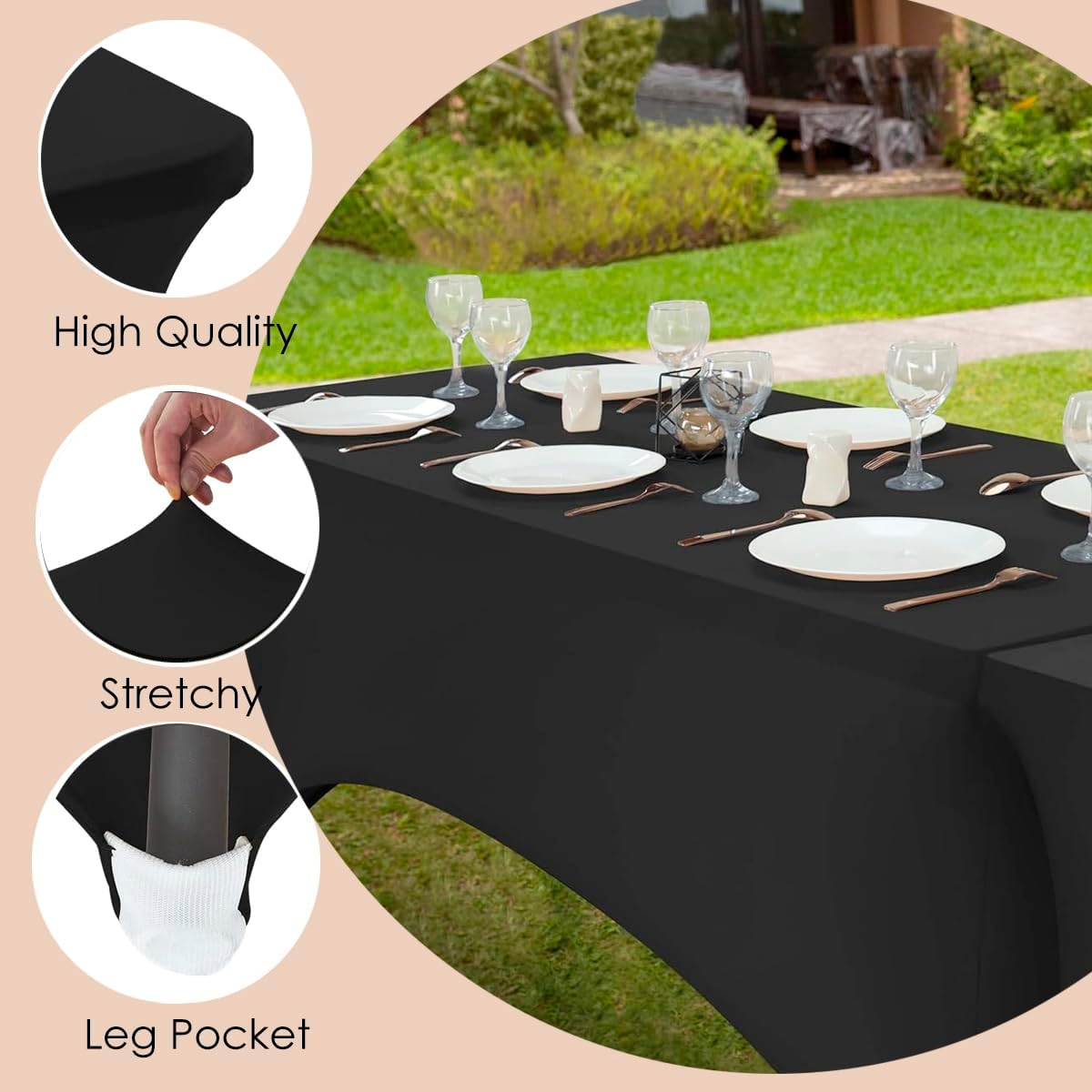 Craft And Party 2 Pack 4ft Black Spandex Tablecloth – Fitted Stretch Cover – Universal Fit for Folding Tables – Wrinkle-Free, Washable – Ideal for Parties, Weddings, Events