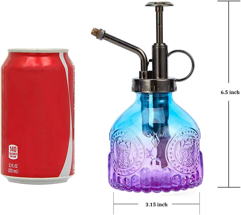 Glass Plant Mister Spray Bottle, Vintage Plant Spritzer, Succulent Watering Bottle with Top Pump, Small Plant Sprayer Mister Watering Can for Indoor Outdoor House Plant - Blue Purple Gradient