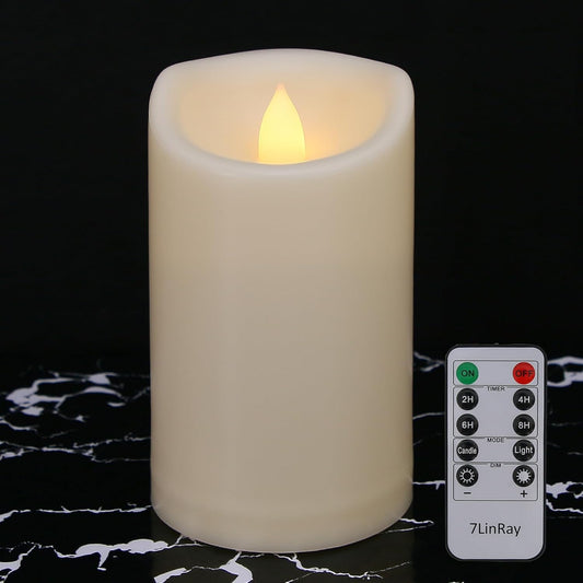 Flickering Flameless Candles with Remote and Timers, Waterproof Outdoor Indoor Battery Operated LED Pillar Candles for Home Wedding Decor, Ivory Plastic, D3 X H6, 1 Pack