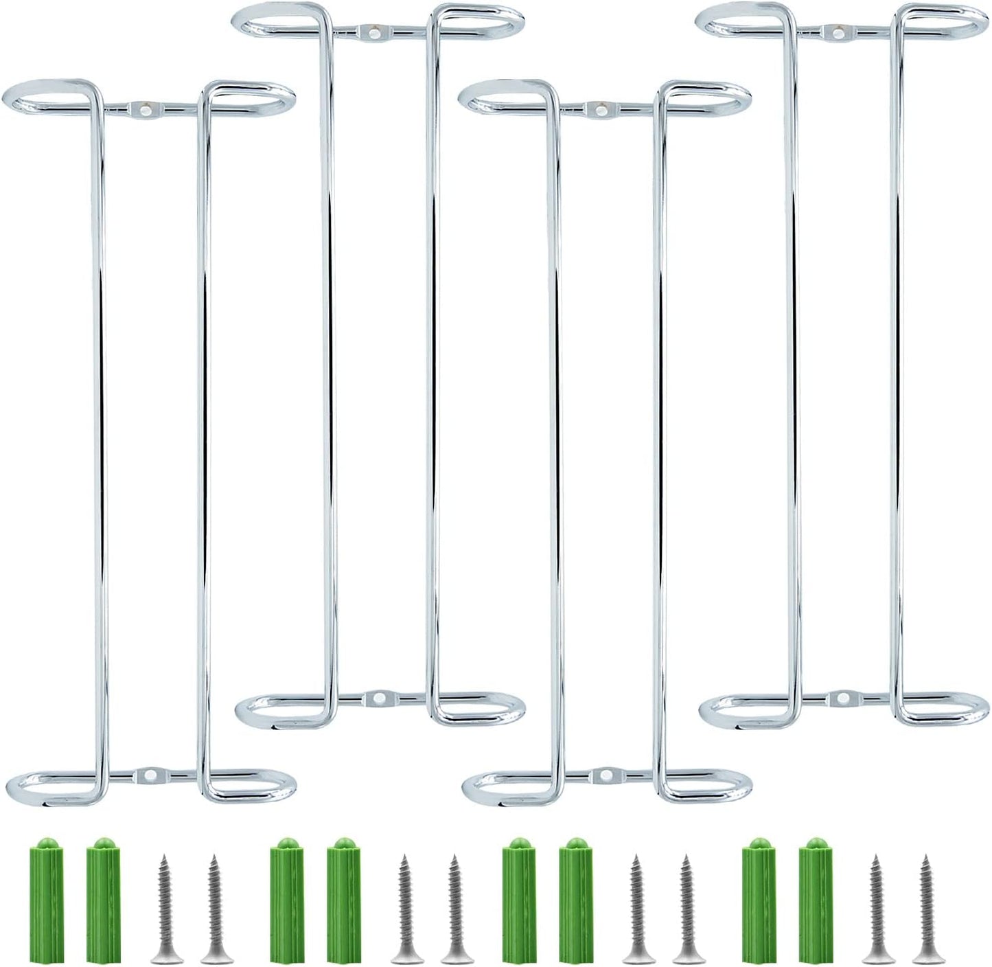 10 Inch Wine Glass Rack Under Cabinet Shelf Stemware Storage Hanging Hanger Organizer Glasses Holder with Drying Under Counter Metal for Kitchen and Bar Set of 4 Silver