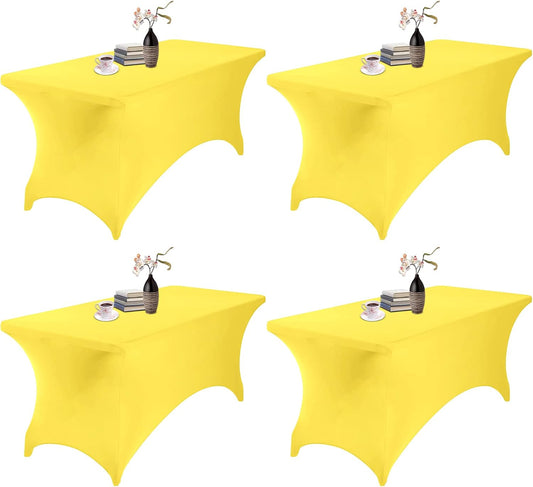 4Pack Spandex Waterproof Table Covers 6ft，Spandex 6ft Waterproof Table Cover for Party,Wedding, Banquet, and Events(Yellow)