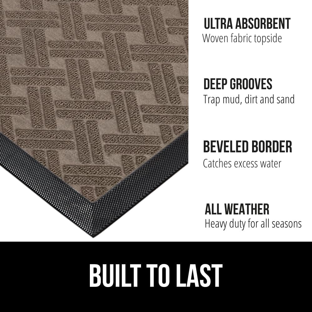GORILLA GRIP 100% Waterproof All-Season WeatherMax Doormat, US Designed Natural Rubber, Stain and Fade Resistant, Low Profile Indoor Outdoor Door Mats, Easy Clean Patio Mat, 17x29, Taupe Basket Weave