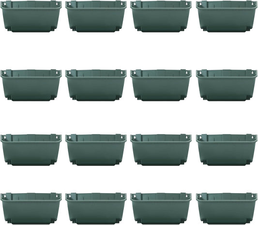 16Pcs Vertical Wall Planter, 13 inch Wall Mounted Garden Planters, Plastic Wall Hanging Planter with Drainage Holes, Wall Planters for Patio Outdoor Decor, Balcony Plant Hanging Flowerpot (Green)