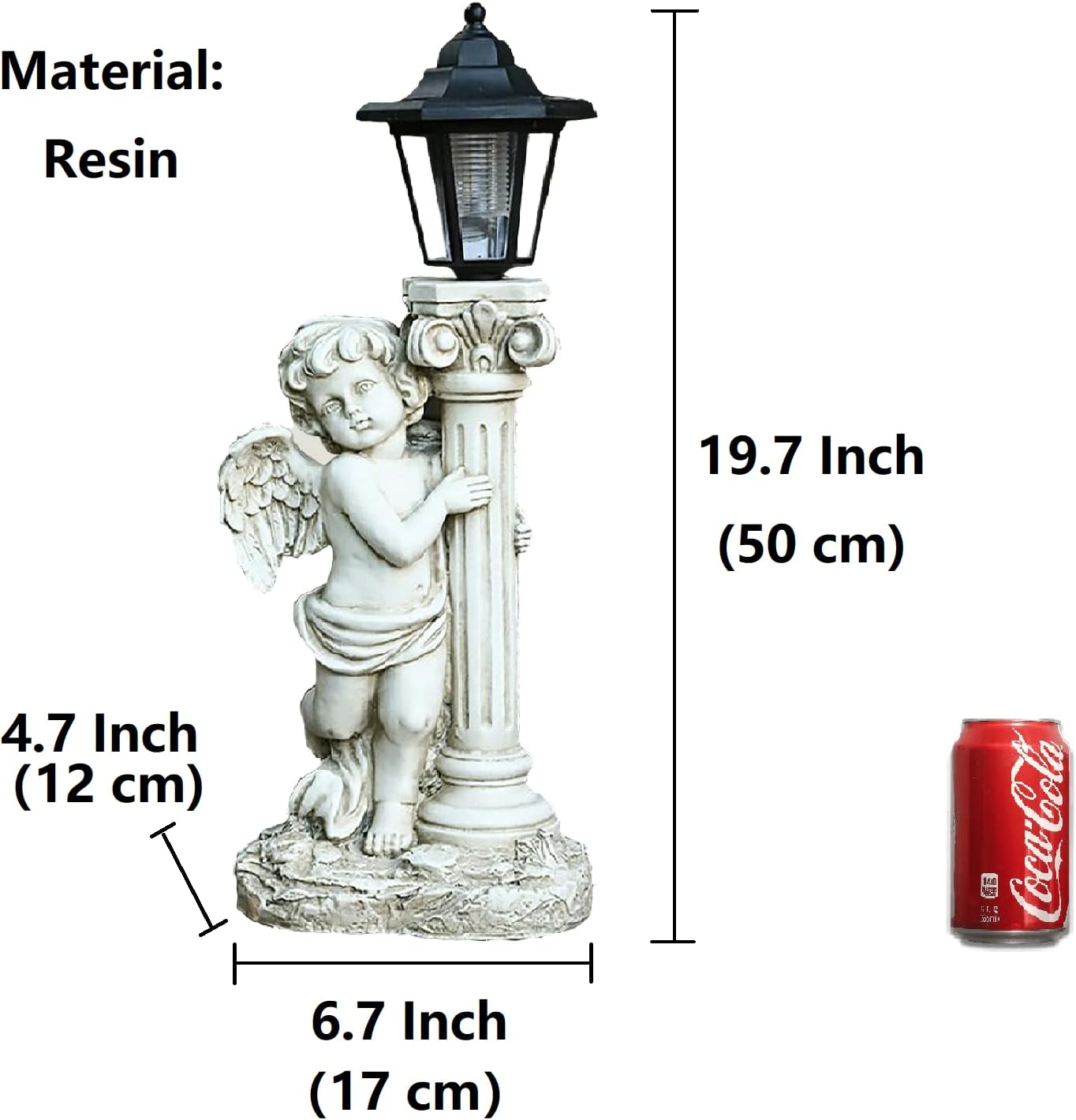 Angel Statue with Solar Lights (Right) 19.7 Inch, Outdoor Solar Angel Garden Statue with Roma Pillar for Garden Lawn Deocr, Christian Religious Gift