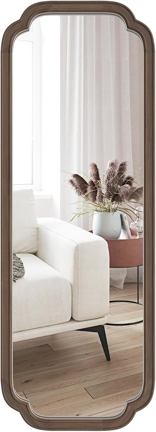 WallBeyond Full Length Mirror Wall Mounted 43"x16", Rustic Wooden Frame Floor Mirror, Large Full Body Mirror for Bedroom, Leaning or Hanging Against Wall (Walnut Solid Wood)