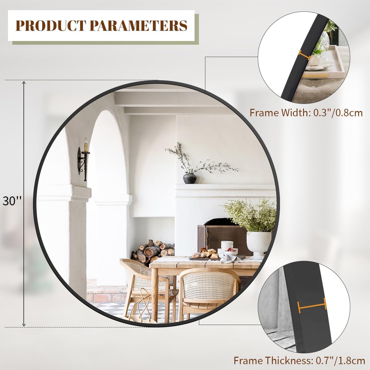 BEAUTYPEAK 30 Inch Round Mirror, Metal Frame Circle Mirror, Wall Mounted for Entryway, Bathroom, Vanity, Living Room, Black