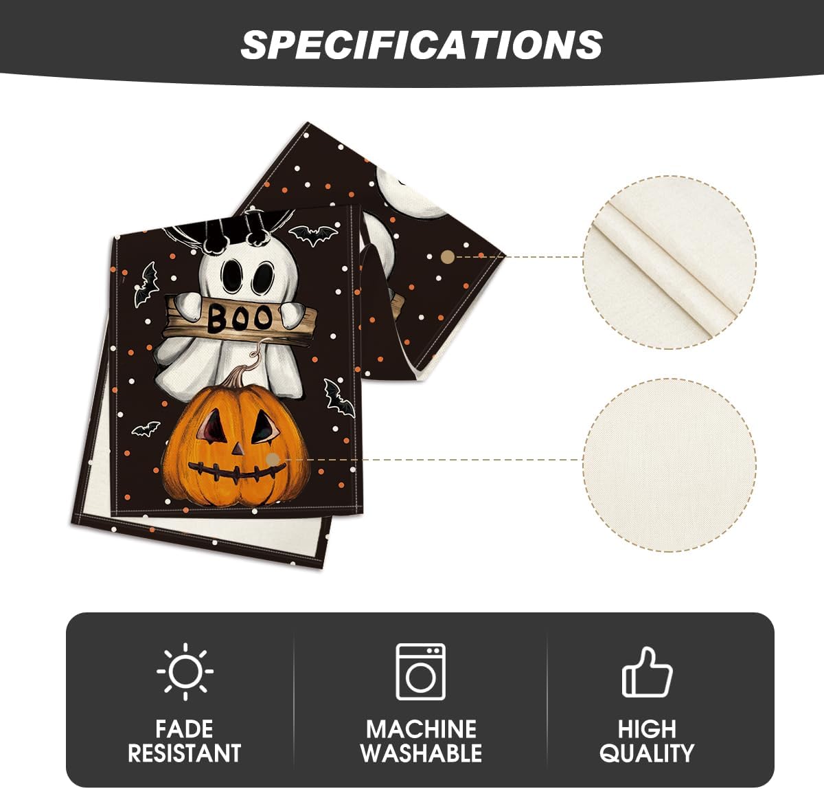 Artoid Mode Polka Dot Ghost Pumpkin Cat Boo Halloween Table Runner, Bat Seasonal Fall Kitchen Dining Table Decoration for Home Party Decor 13x36 Inch