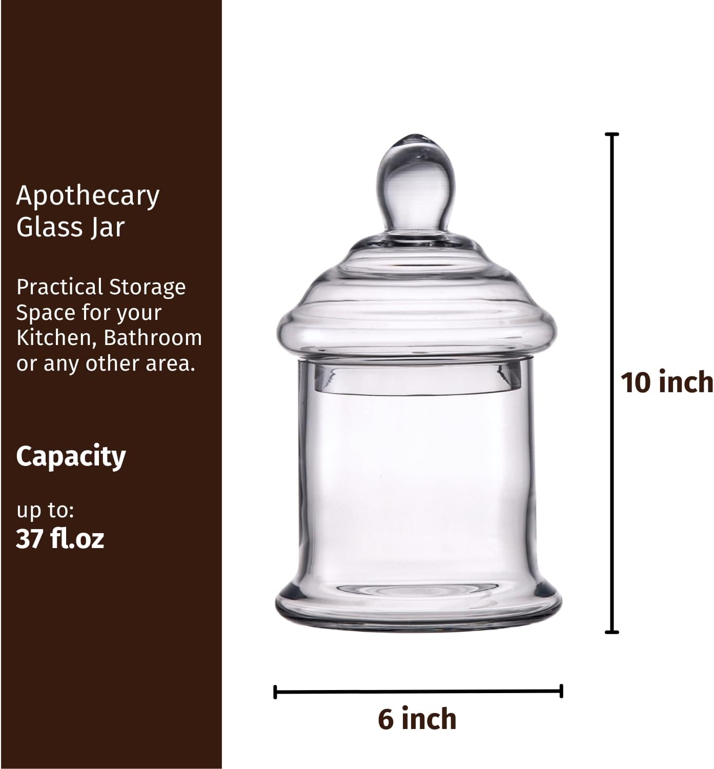 Diamond Star Clear Glass Apothecary Jar Decorative Candy Buffet Jars Elegant Glass Storage Containers (Height: 10" Body: 6")