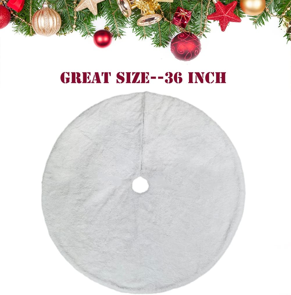 AOGU 36 Inch Faux Fur Christmas Tree Skirt White Shiny Plush Skirt for Merry Christmas Party Christmas Tree Decoration